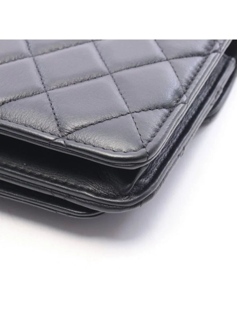 Chanel Shoulder Bag Quilted Logo Black Lambskin Chain Wallet